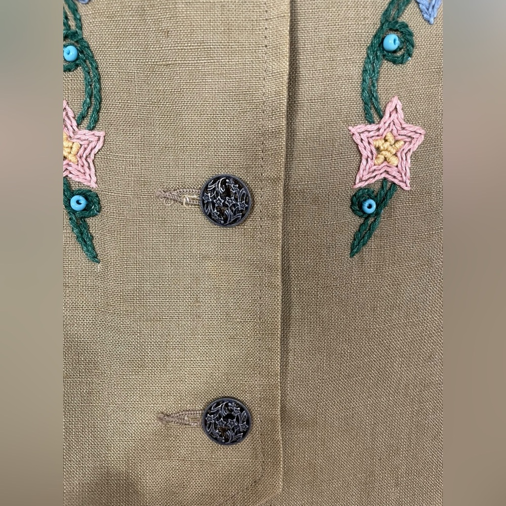 Vintage Banana Republic Linen Floral Embroidered Vest Beaded Sz Medium - Picture 6 of 14